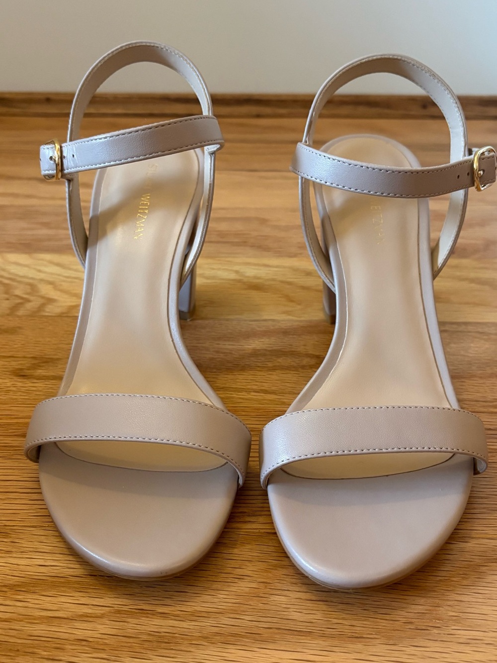 Stuart Weitzman Dancer 75 Block Sandal in Nude SIZE 7 Nappa Leather